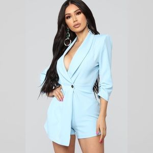 Fashion Nova Light Blue Blazer Romper